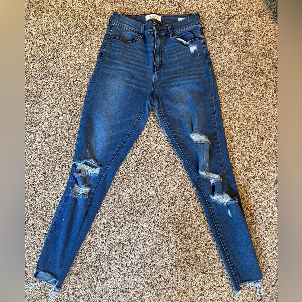 PacSun Dark Blue Distressed High-Rise Skinny Jeans
